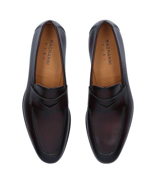 Magnanni Shoes Black Leather Delos Dress Loafers for men