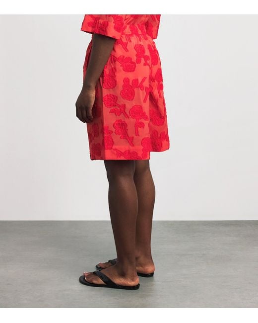 Ganni Red Floral Elasticated Shorts