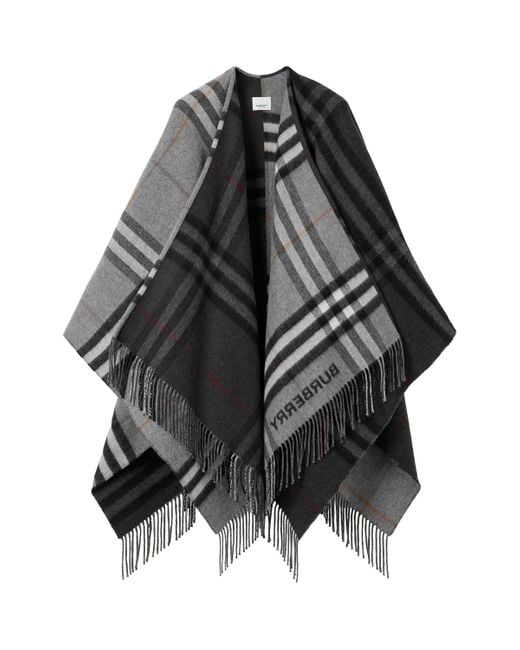 Burberry Black Wool-Cashmere Contrast-Check Cape