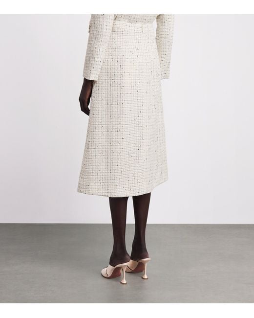 Huishan Zhang White Tweed Evelina Midi Skirt