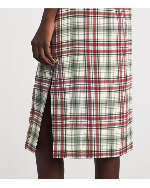 Alessandra Rich White Silk Tartan Midi Pencil Skirt