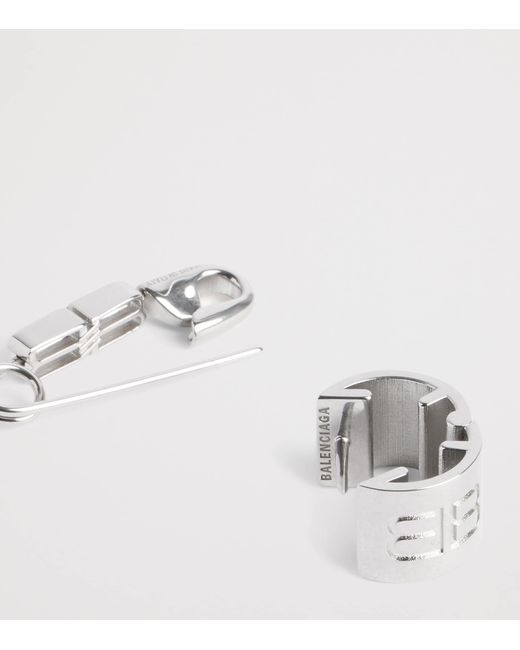 Balenciaga Metallic Asymmetric Safety Pin Earrings for men