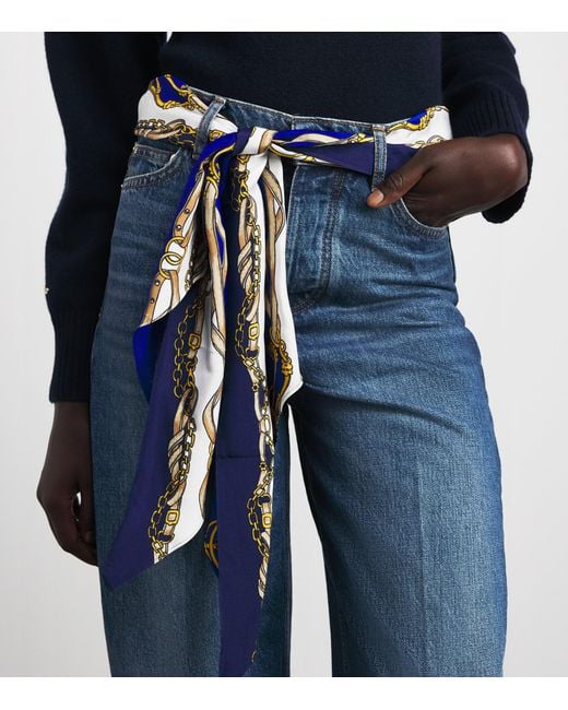 Maje Blue Scarf-Detail Barrel Jeans