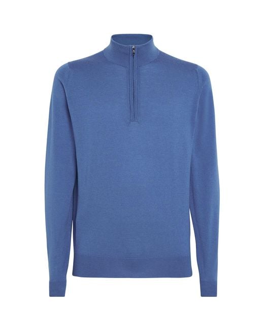 John Smedley Blue Merino Wool Tapton Quarter-Zip Sweater for men