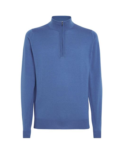 John Smedley Blue Extra Fine Merino Wool Half-Zip Tapton Sweater for men