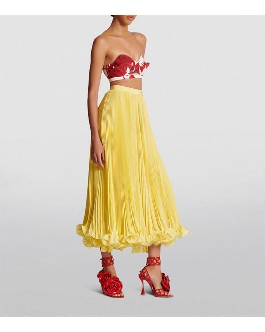 Balmain Yellow Ruffle-hem Pleated Skirt