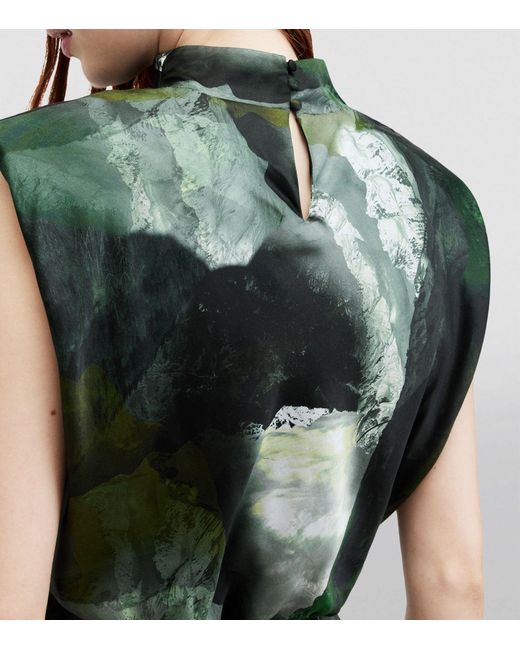 AllSaints Green Isa Graphic-print Woven Midi Dress