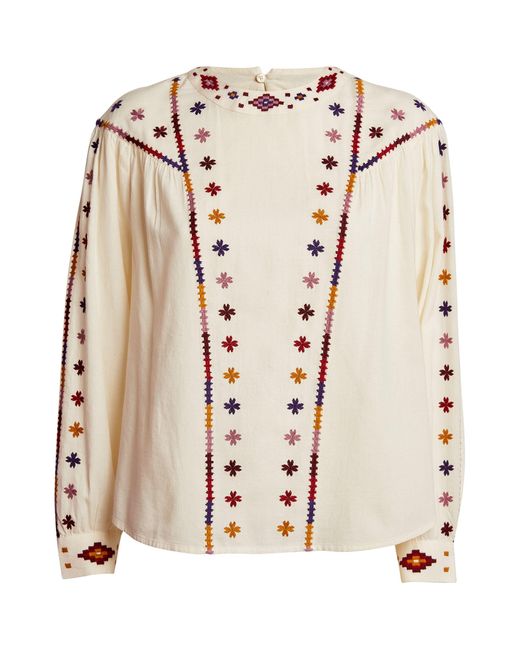 Weekend by Maxmara Natural Cotton Embroidered Sable Blouse