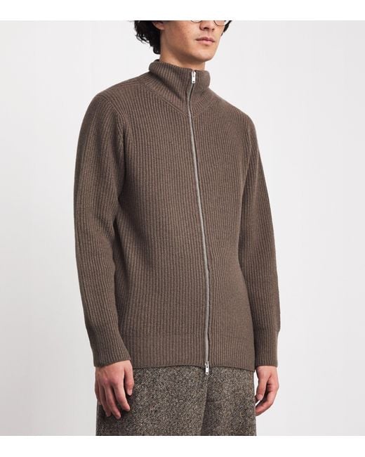 John Smedley Brown Wool-Cashmere Mallam Zip-Up Cardigan for men