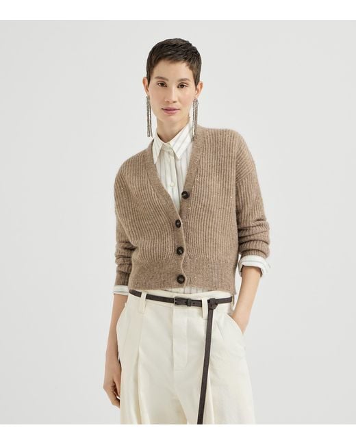 Brunello Cucinelli Natural English Rib Sequin Cardigan