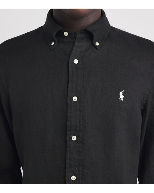 Polo Ralph Lauren Black Linen Custom-Fit Polo Pony Shirt for men