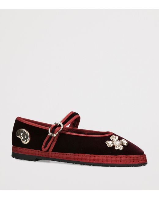 Flabelus Red Velvet Mae Pierre Mary Jane Flats