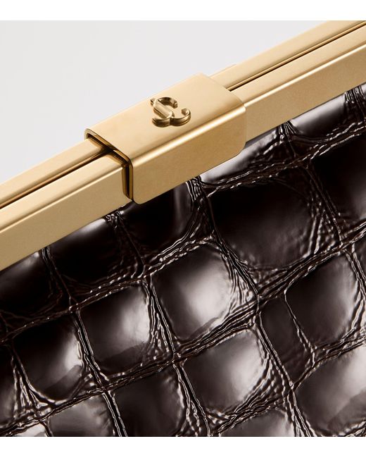 Jimmy Choo Brown Croc-Embossed Ganache Clutch Bag