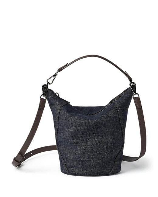 Brunello Cucinelli Blue Small Denim-Effect Bucket Bag