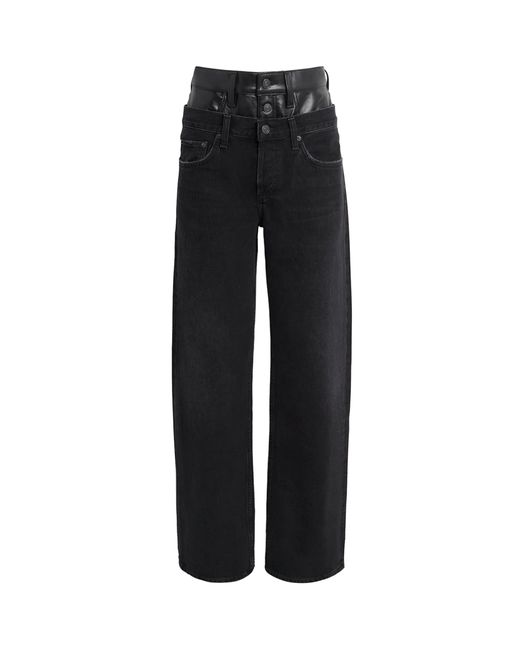 Agolde Black Elson Double-Waist Straight Jeans