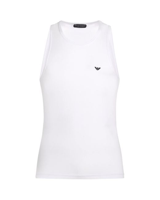 Emporio Armani White Stretch-Cotton Logo Tank Top for men