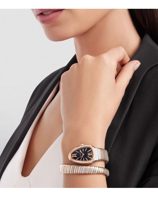 BVLGARI Metallic Rose, Stainless Steel And Diamond Serpenti Tubogas Watch