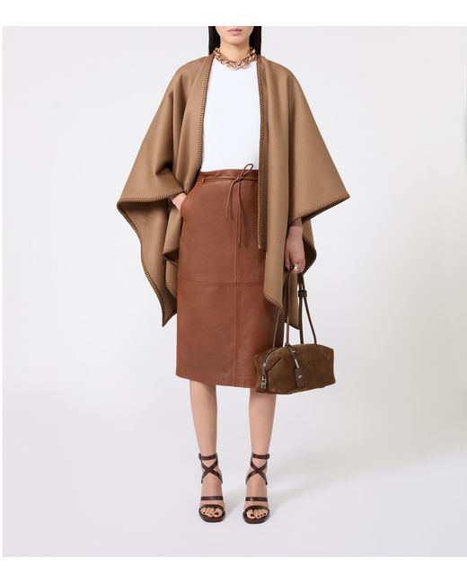 Max Mara Brown Virgin Wool Logo Cape And Belt