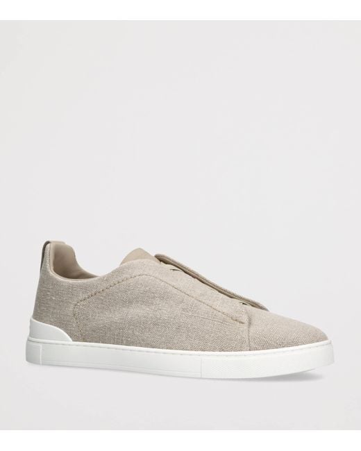 Zegna Gray Cotton-Linen Triple Stitch Sneakers for men
