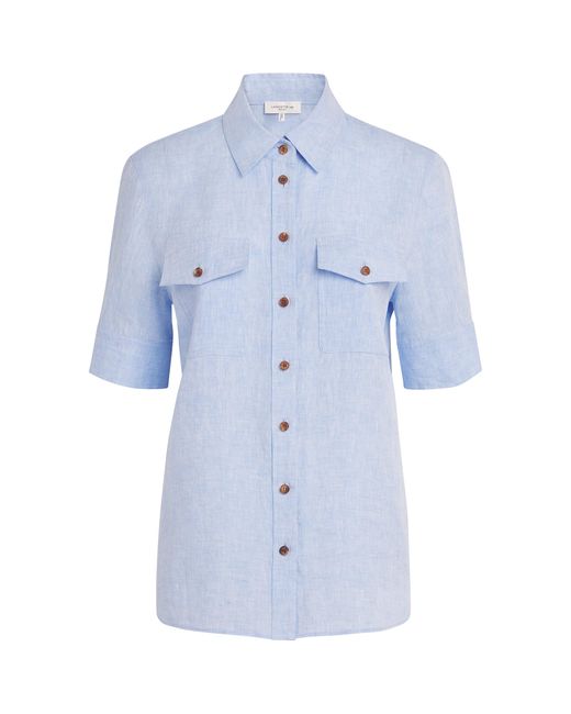 Lafayette 148 New York Blue Linen Twin-Pocket Shirt