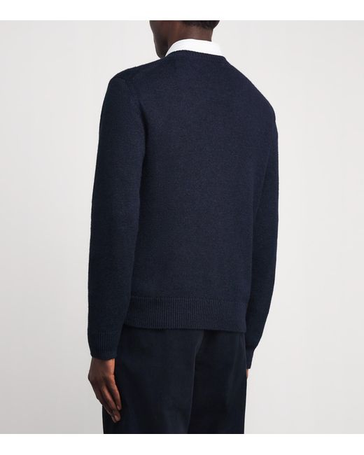 Ralph Lauren Blue Silk-Linen Polo Bear Sweater for men
