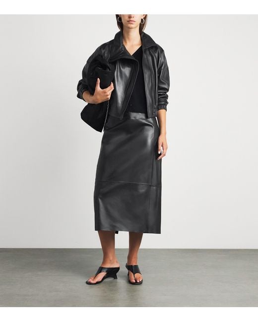 Vince Gray Lambskin Midi Skirt