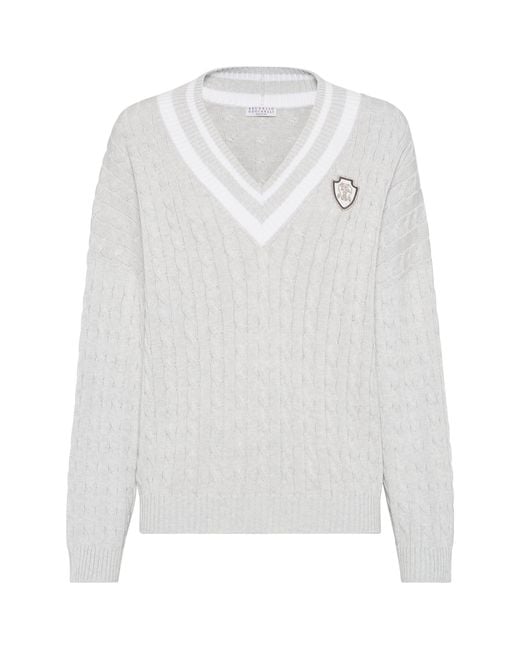 Brunello Cucinelli White Cotton Cable-Knit Sweater