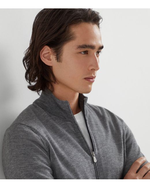 Brunello Cucinelli Gray Cashmere-Silk Cardigan for men