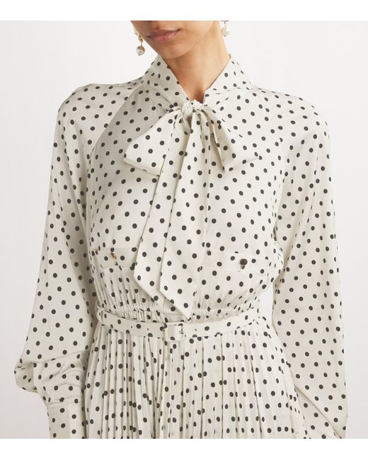 Self-Portrait Natural Satin Polka-Dot Midi Dress