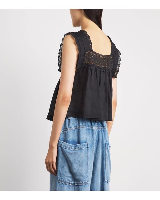 Citizens of Humanity Black Ramie Mia Embroidered Blouse