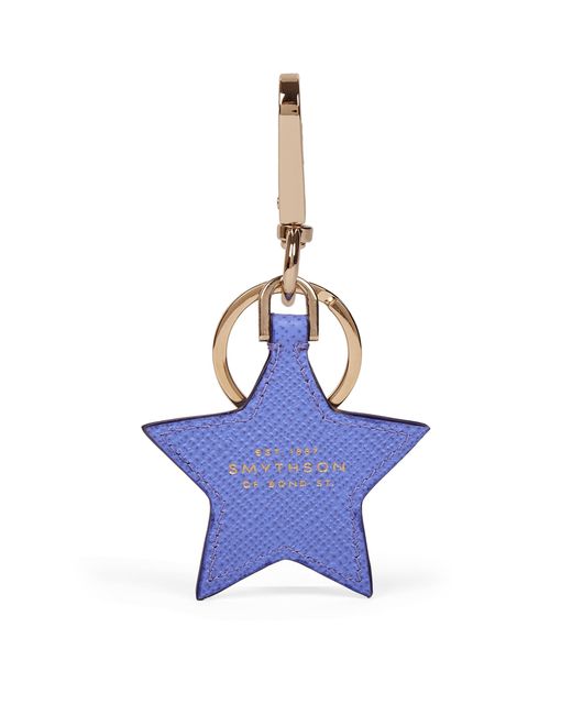 Smythson Blue Panama Leather Star Keyring