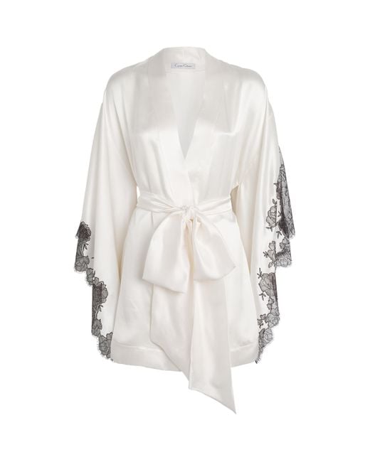 Carine Gilson White Silk Lace-Detail Short Robe