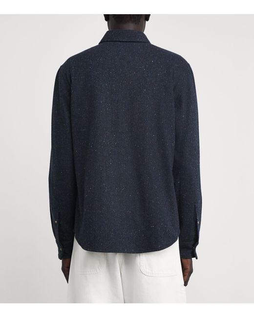 God's True Cashmere Blue Cashmere Twill Donegal Shirt for men