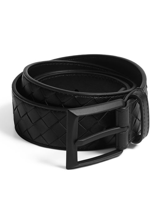 Bottega Veneta Black Leather Intrecciato Piccolo Belt for men