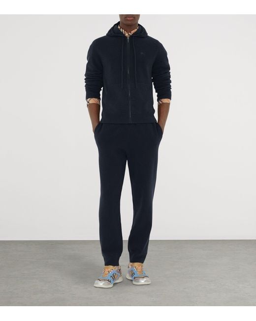 Burberry Blue Cashmere-Blend Zip-Up Slim Hoodie for men