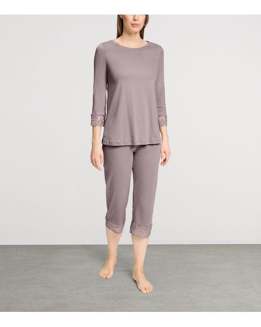 Hanro Purple Lace-Trim Moments Pyjama Set