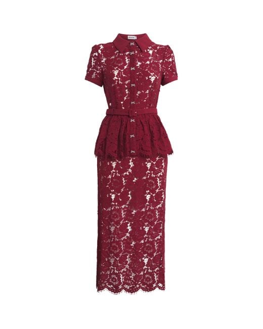 Self-Portrait Red Lace Belted Midi Dress