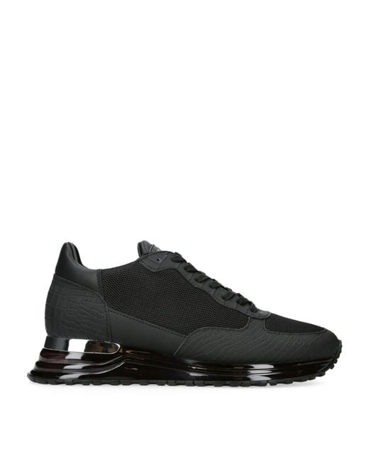 Mallet Black Popham Panelled Croc-effect Leather And Mesh Trainers for men