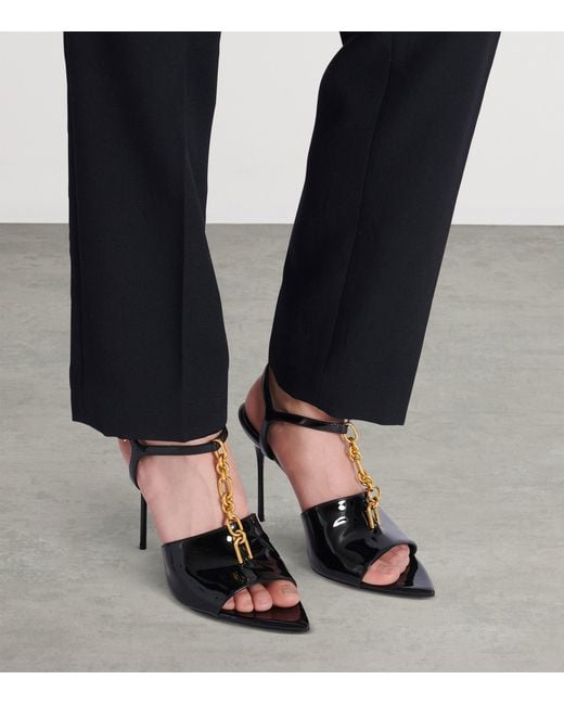 Balmain Black Sync Patent Leather Sandals With Heel