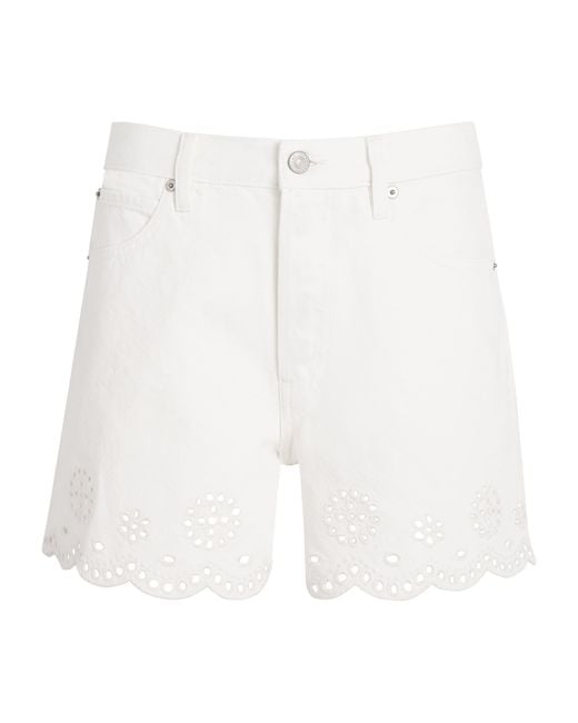 FRAME White The Eyelet Long Hang Denim Shorts