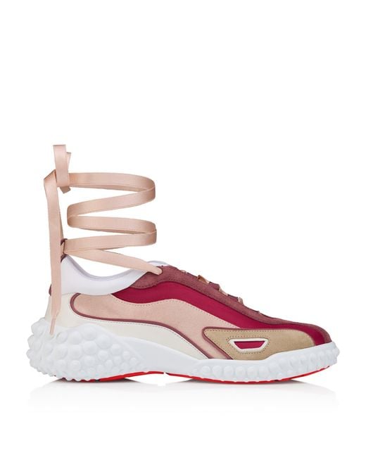 Christian Louboutin Pink Mara Suede-Trim Lace-Up Sneakers