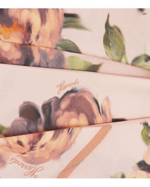 Harrods Pink Silk Floral Scarf