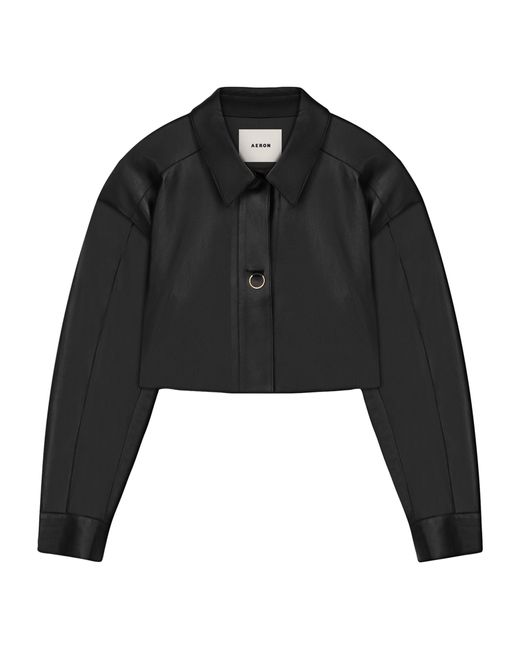 Aeron Black Leather Cropped Shore Jacket