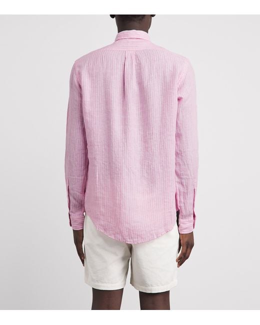 Polo Ralph Lauren Pink Linen Custom-Fit Stripe Shirt for men