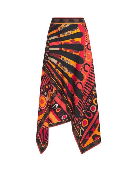 Emilio Pucci Red Silk Soleil Scarf Skirt