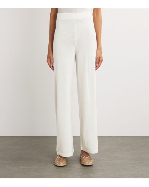 Max Mara White Wool Knitted Wide-Leg Trousers