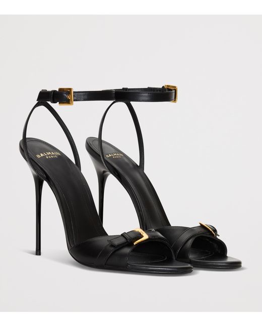 Balmain Black Calfskin Anthem Heeled Sandals 95