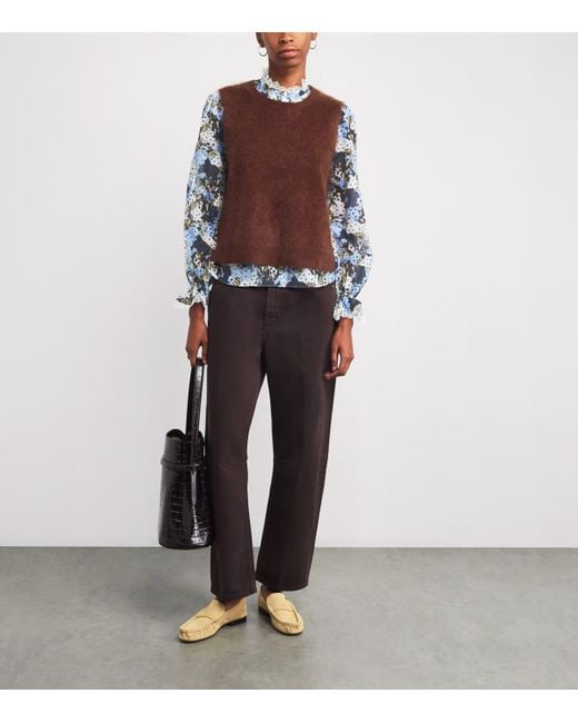 ME+EM Blue Cotton-Silk Meadow Print Blouse