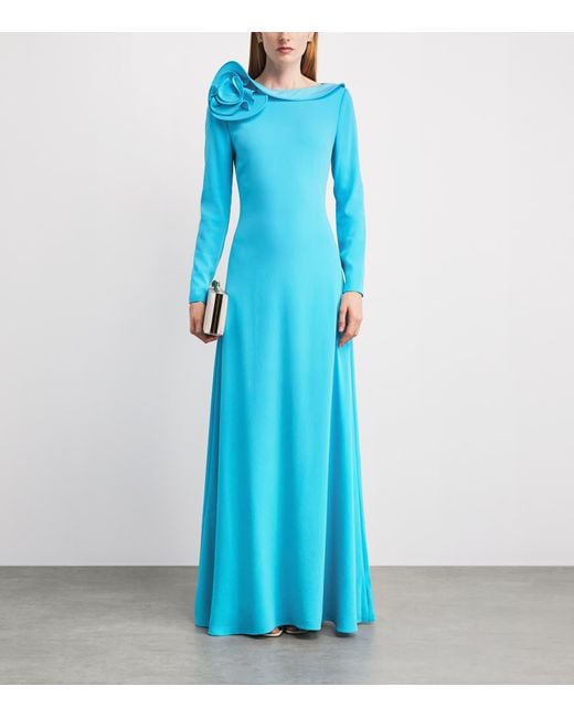 Roland Mouret Blue Flower Appliqué Gown