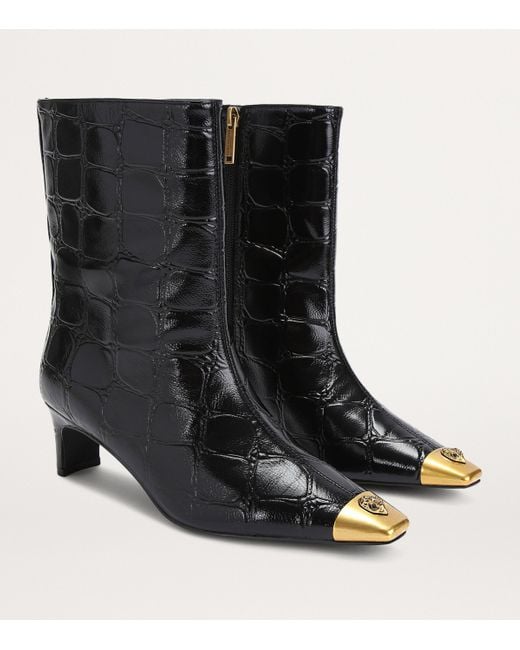 Kurt Geiger Black Croc-Embossed Leather Regent Ankle Boots 55